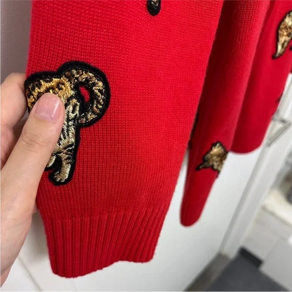 Alice + Olivia Red Bengal Cat Embroidered Grandpa Cardigan – Wool Blend, Size M - Picture 15 of 15